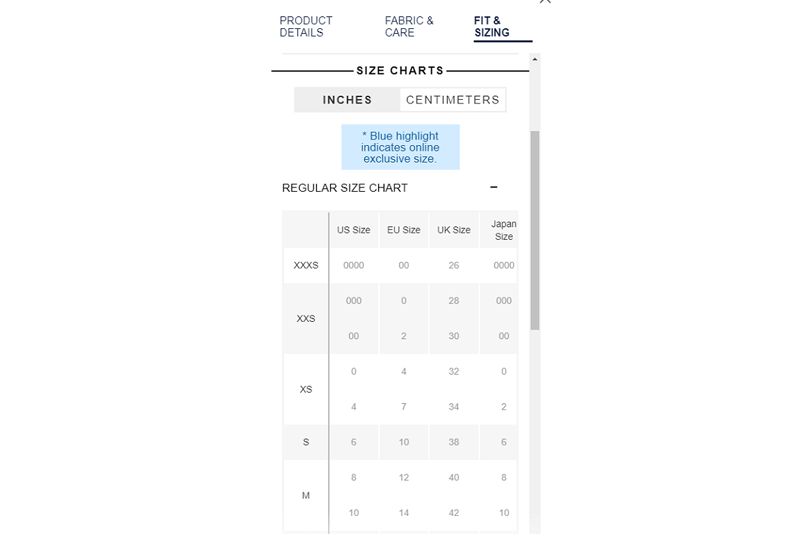 SIZE CHART